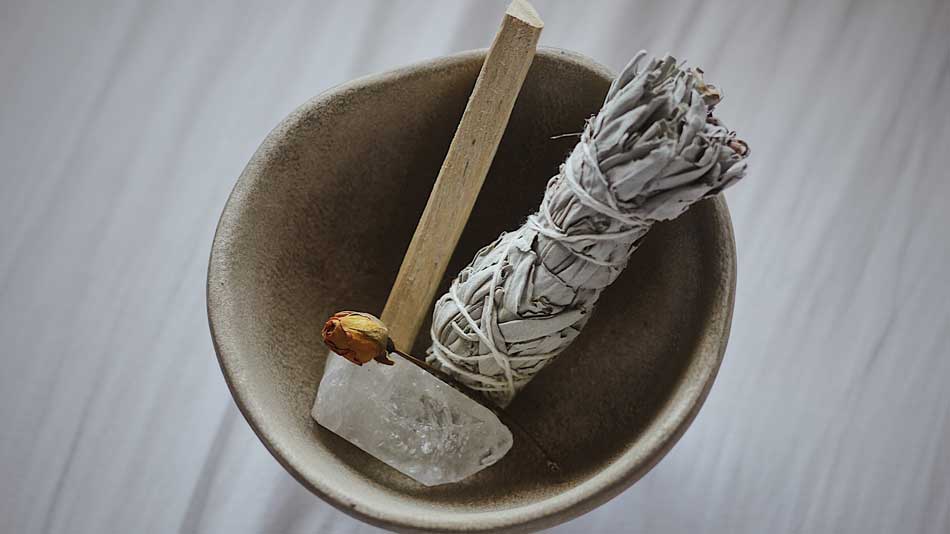 Sage and Palo Santo for smudging the broken crystal