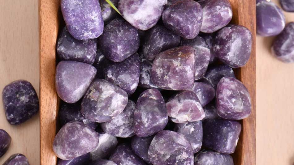 Tumbled Lepidolite crystals