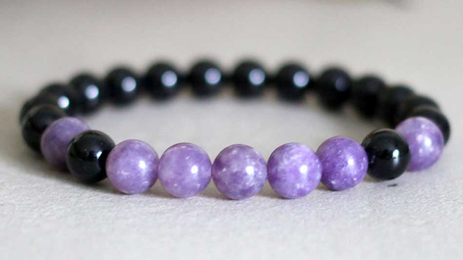 Lepidolite and Black Tourmaline crystal bracelet