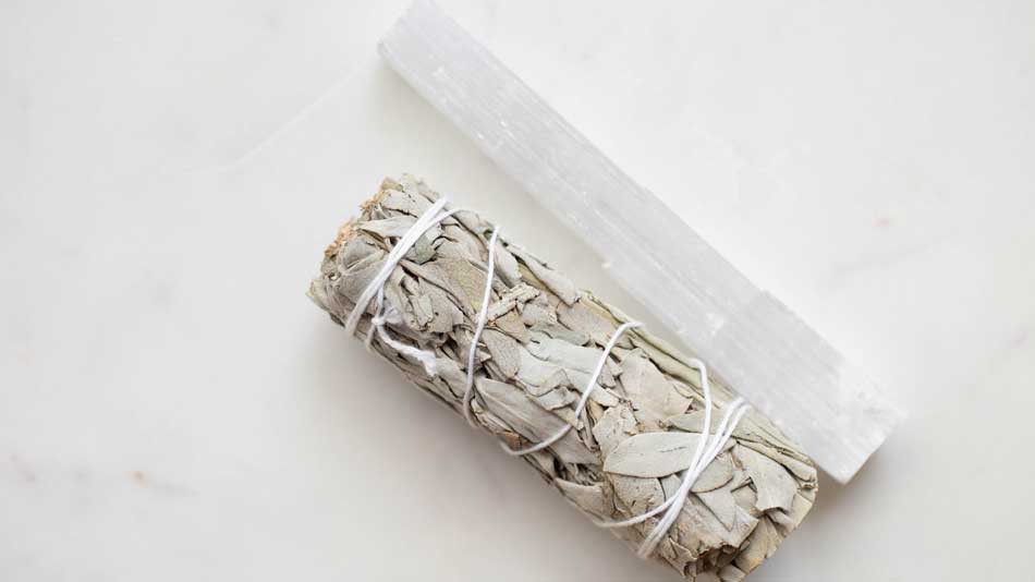 Sage and Selenite crystal for cleansing and charging crystals